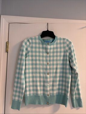 Draper James Mint and White Gingham Cardigan XS
